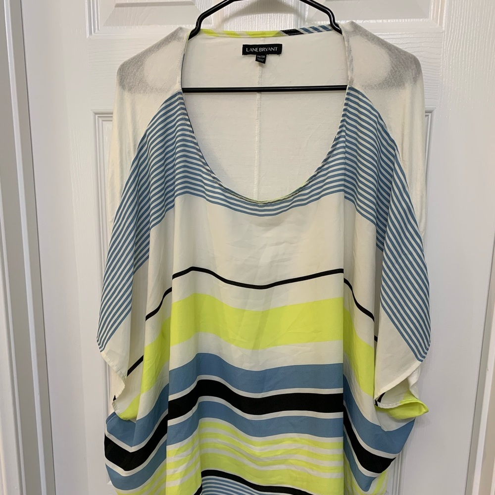 Neon-Striped Top with Wing Sleeves